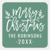 スクリプモダントグリーンメリークリスマスカスタム スクエアシール (正面)