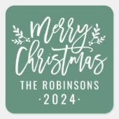 スクリプモダントグリーンメリークリスマスカスタム スクエアシール (正面)