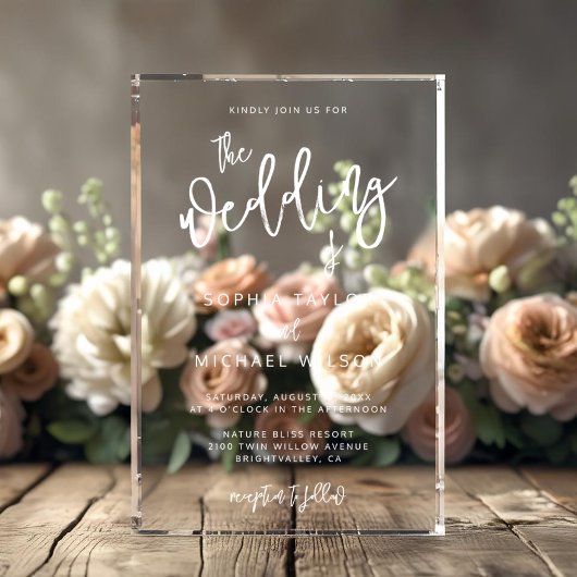 スクリプモダントコンテンポラリー白黒結婚の アクリル招待状