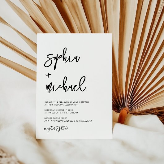 スクリプモダントコンテンポラリー白黒結婚の 招待状