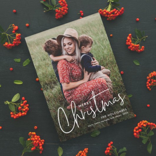 スクリプモダントシンプルフォトクリスマスホリデーカード