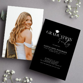スクリプモダントシンプルフォトブラック卒業パーティー 招待状