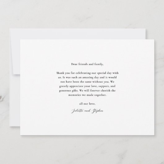 スクリプモダントシンプルフォト結婚のサンキューカード サンキューカード (裏面)