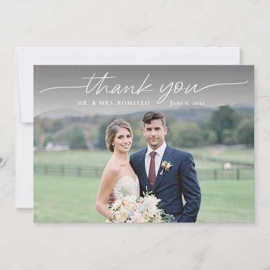 スクリプモダントシンプルフォト結婚のサンキューカード サンキューカード (正面)