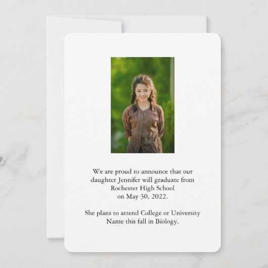 スクリプモダントシンプル写真の卒業 案内状 (裏面)