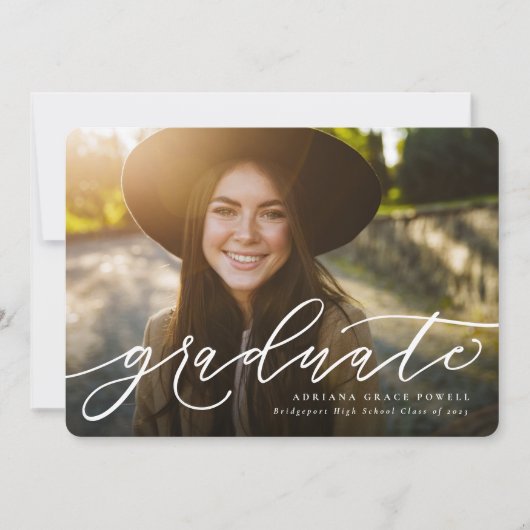 スクリプモダントシンプル写真の卒業 案内状 (正面)