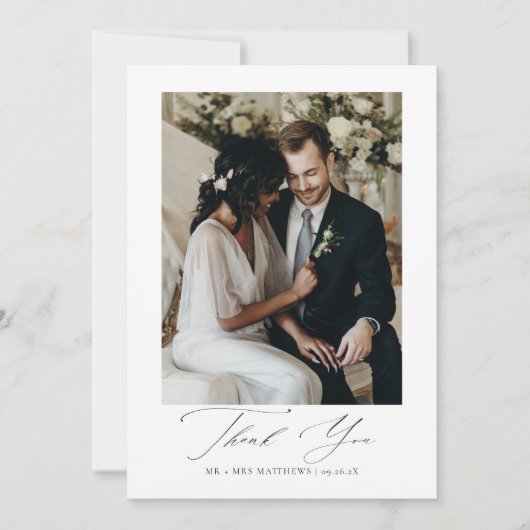 スクリプモダントシンプル結婚のフォトフラット サンキューカード (正面)
