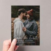 スクリプモダントシンプル結婚の写真の日付の保存 アクリル招待状 (インサイチュ (ポータブル))