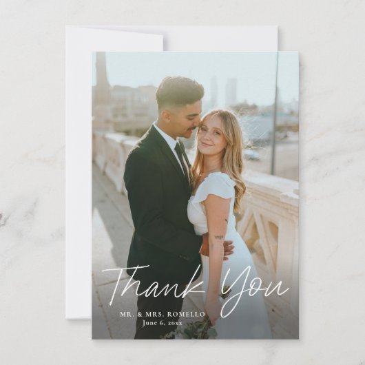 スクリプモダントシンプル2写真結婚の サンキューカード (正面)