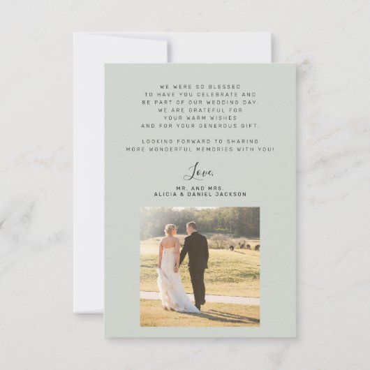 スクリプモダントシンプル2枚の写真は緑結婚の サンキューカード (裏面)