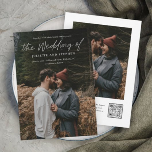 スクリプモダントシンプルQRコード写真結婚の 招待状