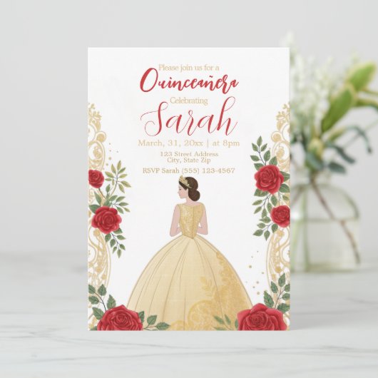 スクリプモダントスタイリッシュシック金ゴールドフローラ誕生日 招待状 (スタンド正面)