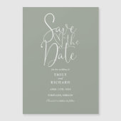 スクリプモダントセージ緑の結婚式の日付を保存 マグネット招待状 (正面)