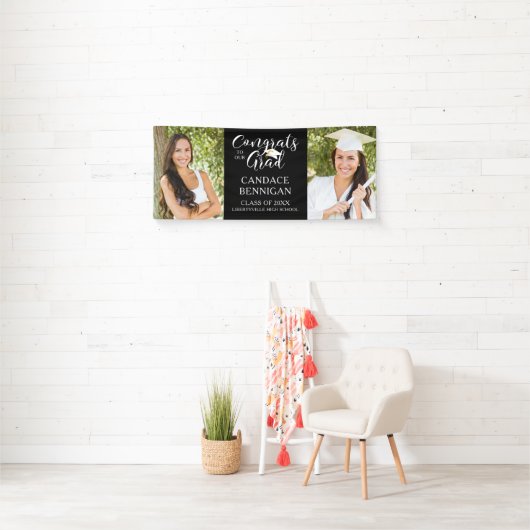 スクリプモダントタイポグラフィおめでとうGRADフォトブラック 横断幕 (インサイチュ)