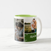 スクリプモダントタイポグラフィクリスマスグリーンフォト ツートーンマグカップ (正面右)