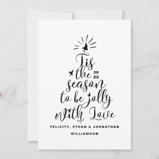 スクリプモダントタイポグラフィクリスマスツリー写真 シーズンカード (正面)