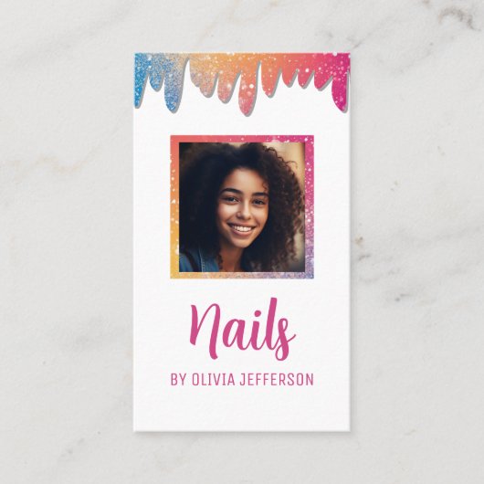 スクリプモダントタイポグラフィグリッターDrips写真 名刺 (正面)