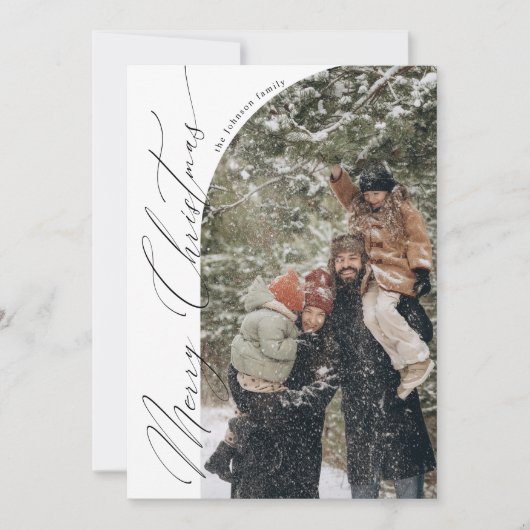 スクリプモダントタイポグラフィハーフアーチフォトクリスマス シーズンカード (正面)