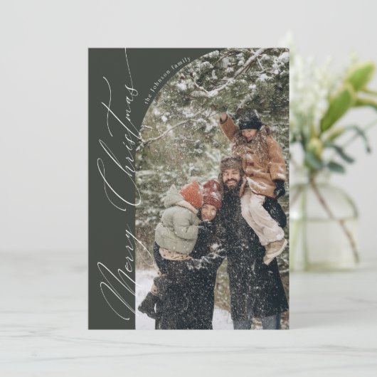 スクリプモダントタイポグラフィハーフアーチフォトクリスマス シーズンカード (スタンド正面)