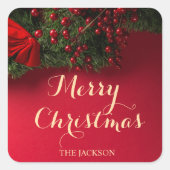 スクリプモダントタイポグラフィレッドメリークリスマス スクエアシール (正面)