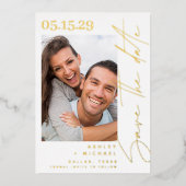 スクリプモダントタイポグラフィ写真金ゴールドの保存 箔招待状 (正面)