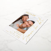 スクリプモダントタイポグラフィ写真金ゴールドの保存 箔招待状 (回転した状態)