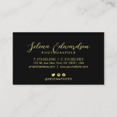 スクリプモダントタイポグラフィ黄色と黒の写真 名刺 (裏面)