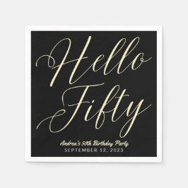 スクリプモダントタイポグラフィHello Fiftyブラック金ゴールド スタンダードカクテルナプキン