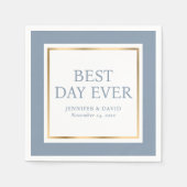 スクリプモダントダスティブルー金ゴールドのナ結婚プキン スタンダードカクテルナプキン (正面)