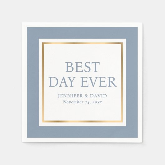 スクリプモダントダスティブルー金ゴールドのナ結婚プキン スタンダードカクテルナプキン (正面)