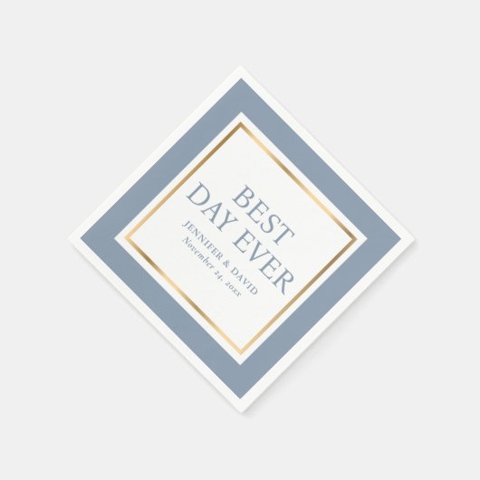 スクリプモダントダスティブルー金ゴールドのナ結婚プキン スタンダードカクテルナプキン (角)