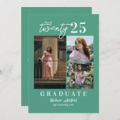 スクリプモダントティール（緑がかった色）3 Photo Collage卒業 案内状 (正面/裏面)