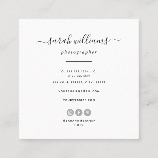 スクリプモダントトレンディータイポグラフィ写真家 スクエア名刺 (裏面)