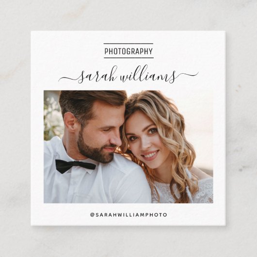 スクリプモダントトレンディータイポグラフィ写真家 スクエア名刺 (正面)