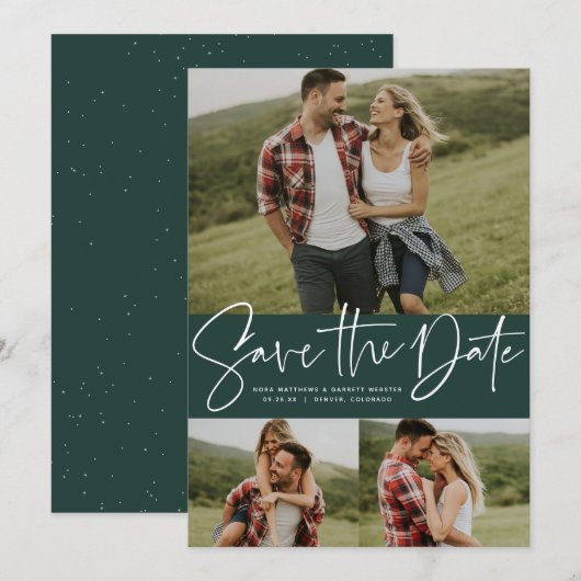 スクリプモダントトレンディー3枚フォトグリーン セーブザデート (正面/裏面)