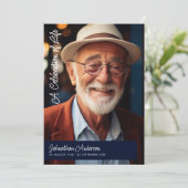 スクリプモダントネイビーブルー&ホワイト葬儀/メモリアル プログラム (スタンド正面)