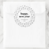 スクリプモダントハッピーニューイヤーホリデイ白黒 ラウンドシール (バッグ)