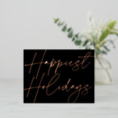 スクリプモダントハッピーホリデイズビジネスバラ金ゴールド 箔シーズンポストカード (立ち正面)