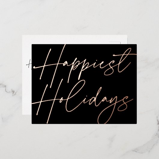 スクリプモダントハッピーホリデイズビジネスバラ金ゴールド 箔シーズンポストカード (正面/裏面)