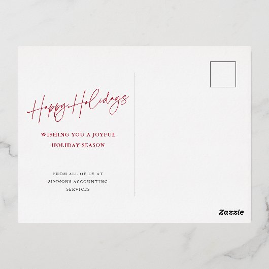 スクリプモダントハッピーホリデイズビジネス金ゴールド 箔シーズンポストカード (裏面)