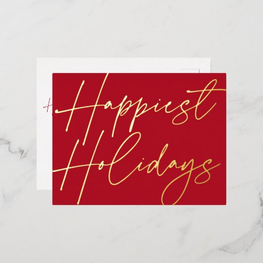 スクリプモダントハッピーホリデイズビジネス金ゴールド 箔シーズンポストカード (正面/裏面)