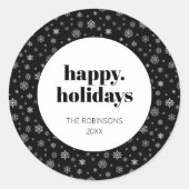 スクリプモダントハッピーホリデーズクリスマス白黒 ラウンドシール (正面)