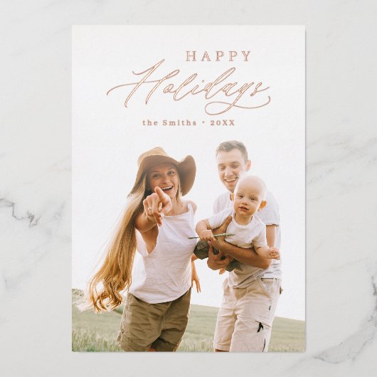 スクリプモダントハッピーホリデーズファミリーフォトホリデー 箔シーズンカード (正面)