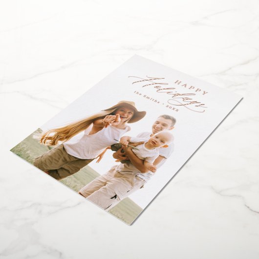 スクリプモダントハッピーホリデーズファミリーフォトホリデー 箔シーズンカード (回転した状態)