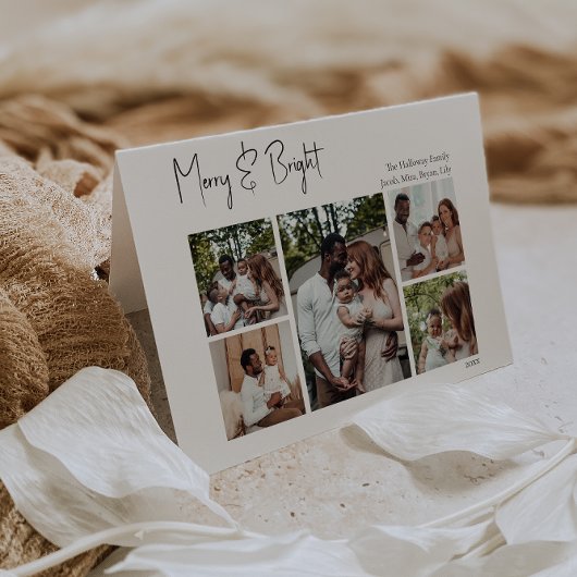 スクリプモダントハッピーホリデー折り畳み3枚フォト シーズンカード