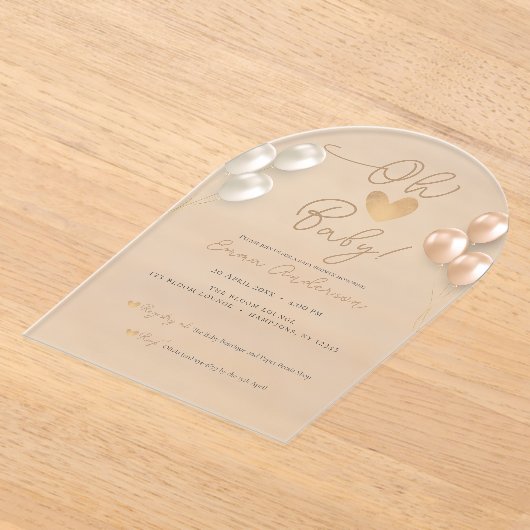 スクリプモダントハートバルーン中性ベビーシャワー アクリル招待状 (レイダウン)