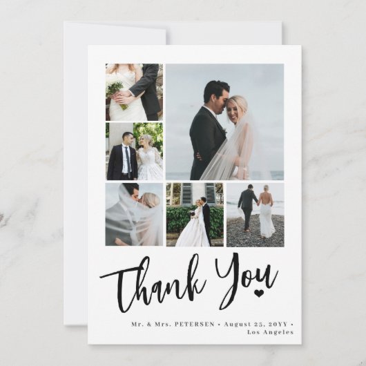 スクリプモダントハート結婚の写真コラージュ サンキューカード (正面)