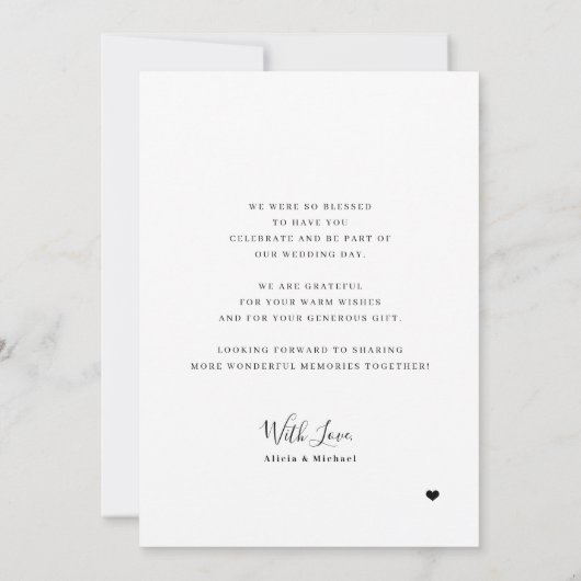 スクリプモダントハート結婚の写真コラージュ サンキューカード (裏面)