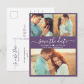 スクリプモダントハート3 Photo Purple日付の保存 案内ポストカード (正面/裏面)