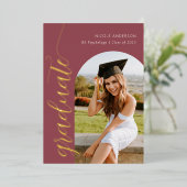 スクリプモダントバラピンク卒業アーチ写真 箔招待状 (立ち正面)